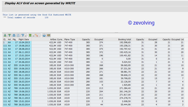 Example syntax alv grid list