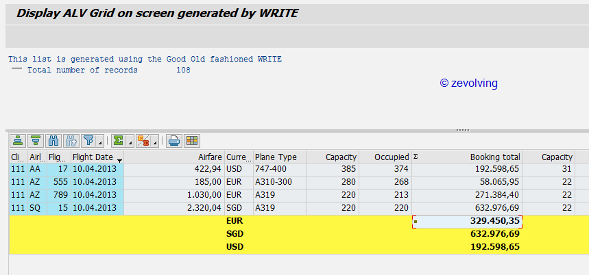 Example syntax alv grid list